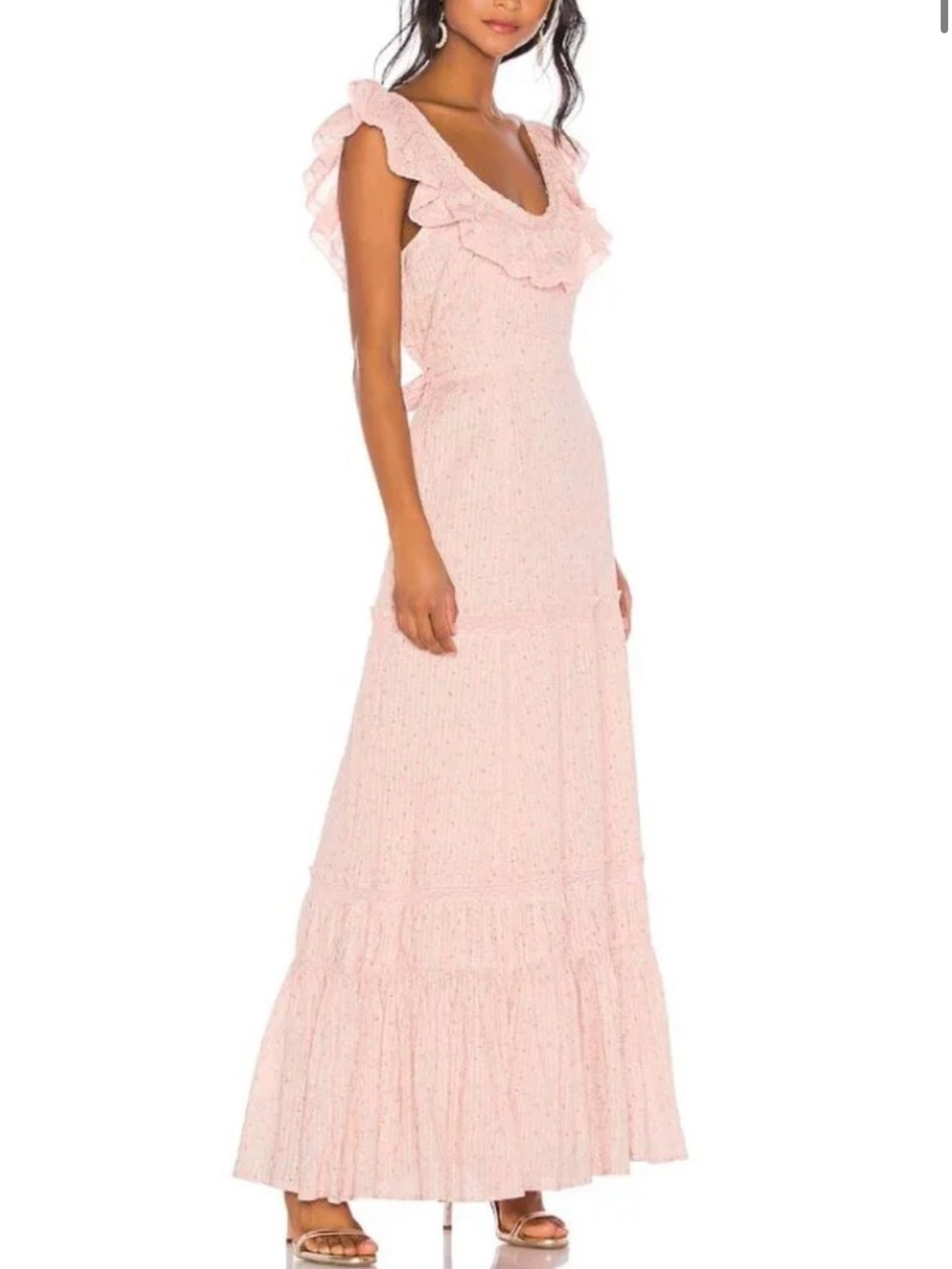 Loveshack Fancy Joanne Pink Ruffle-Trim Maxi Dress